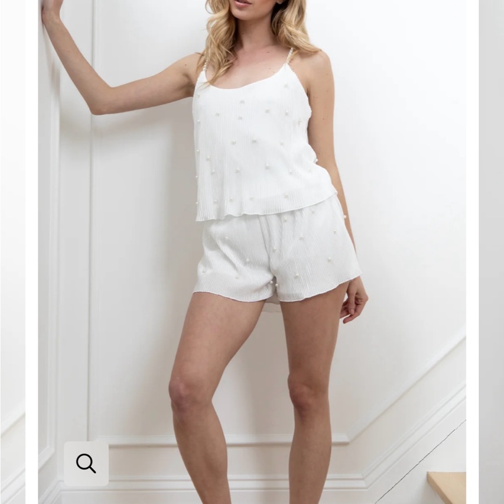 Waverles White Pajama Set with Pearls